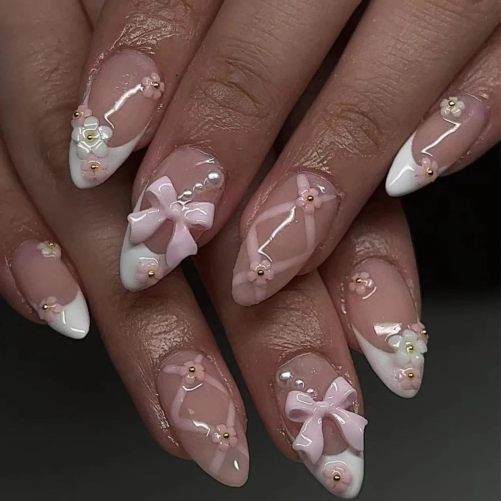 Faux Ongles à Coller – Noeud & Strass