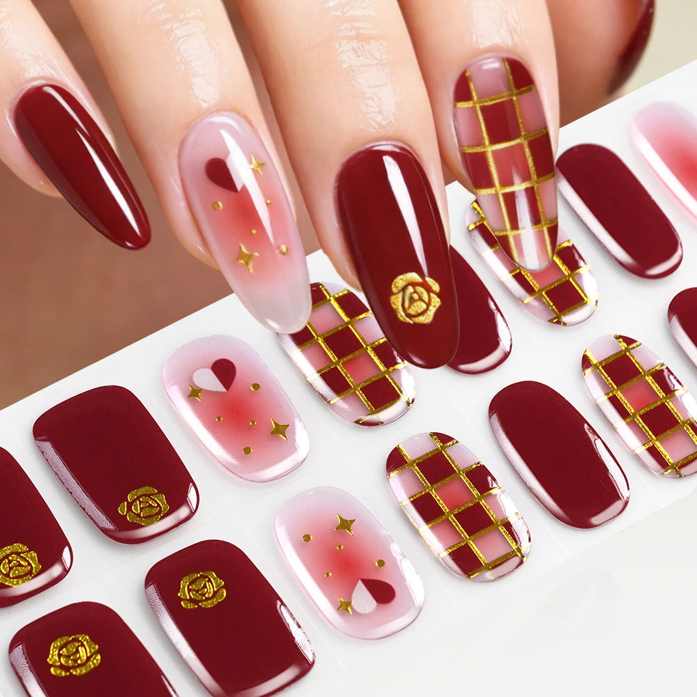 Stickers Gel 5D Dorés pour Ongles – Motifs Rose & Violet