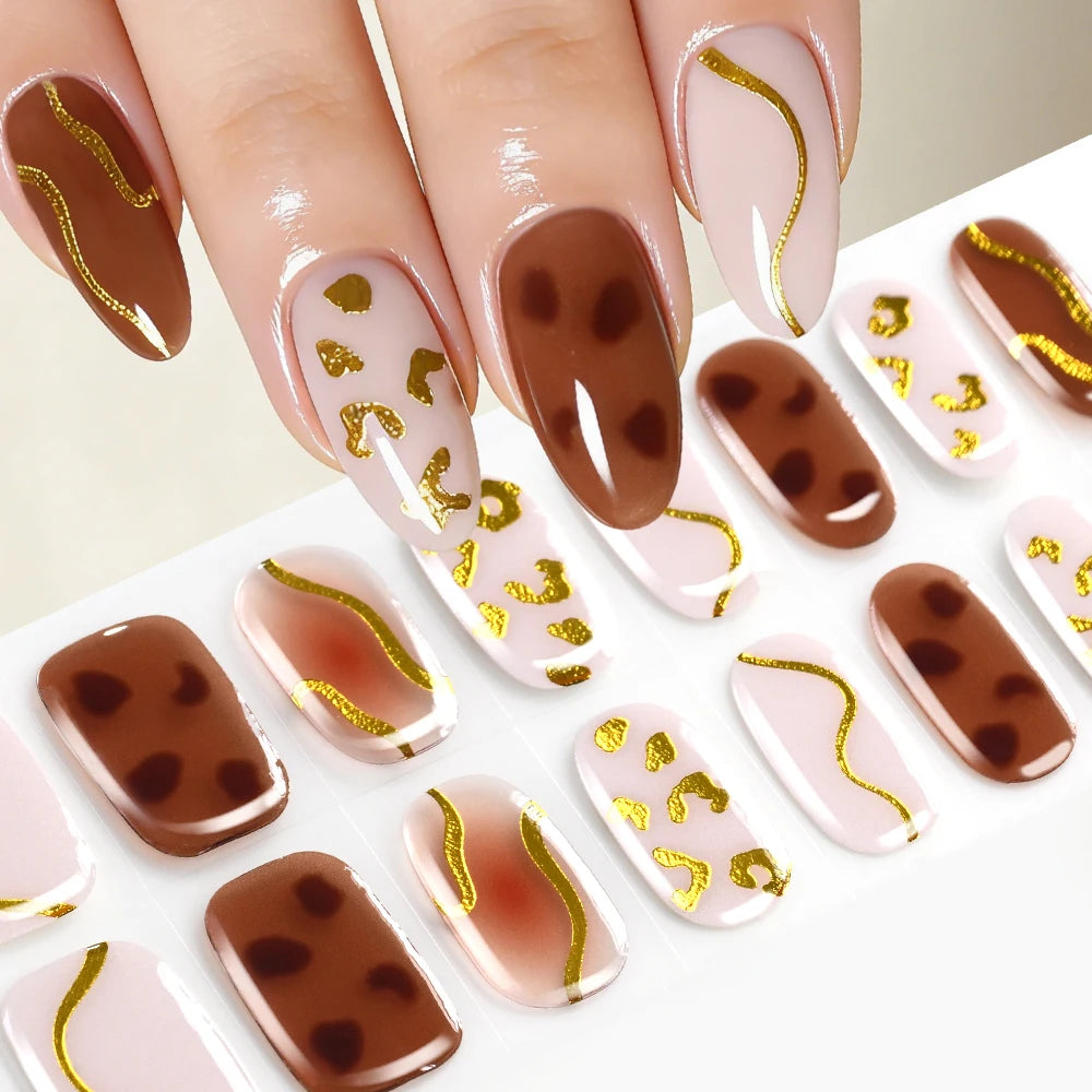 Stickers Gel 5D Dorés pour Ongles – Motifs Rose & Violet