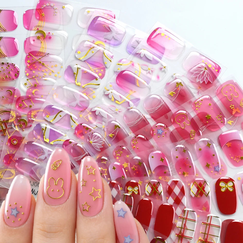 Stickers Gel 5D Dorés pour Ongles – Motifs Rose & Violet