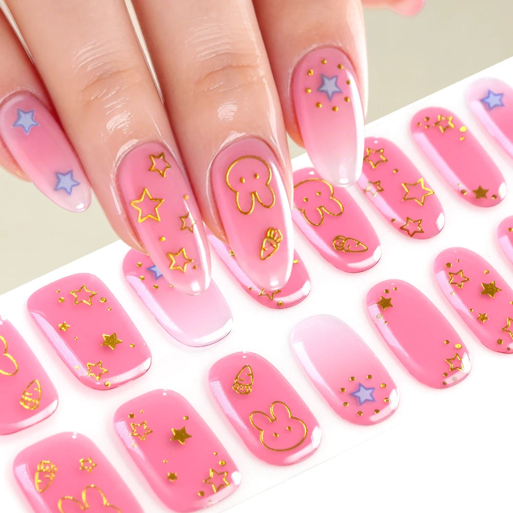 Stickers Gel 5D Dorés pour Ongles – Motifs Rose & Violet