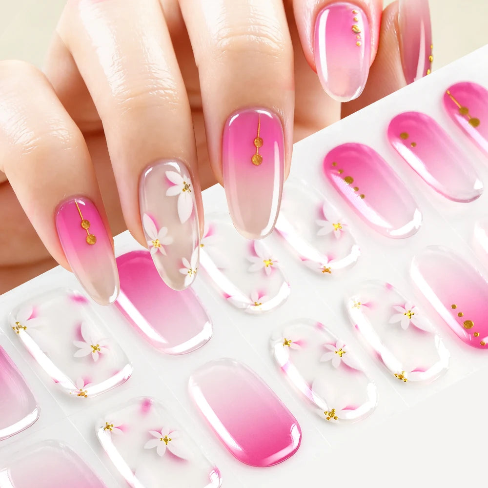 Stickers Gel 5D Dorés pour Ongles – Motifs Rose & Violet
