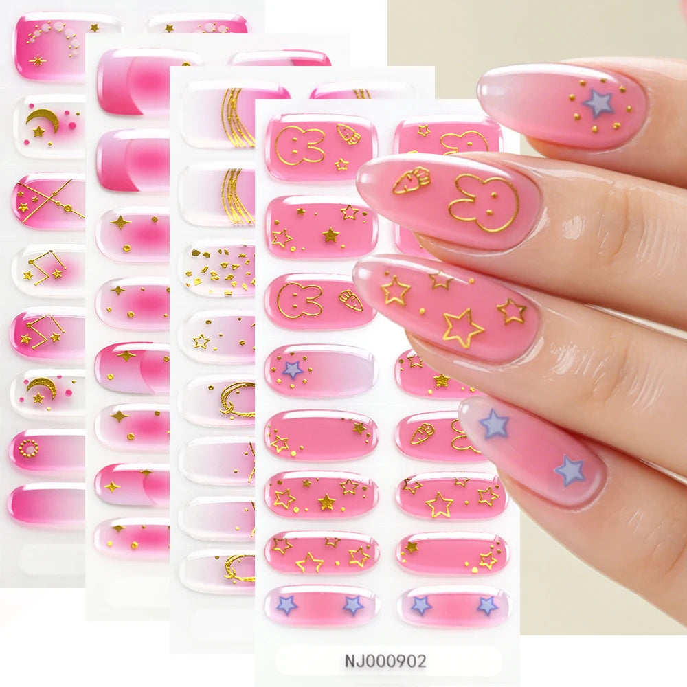 Stickers Gel 5D Dorés pour Ongles – Motifs Rose & Violet