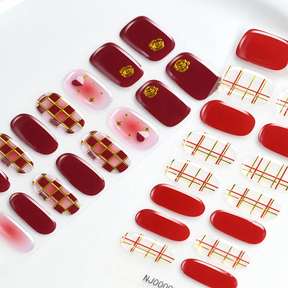 Stickers Gel 5D Dorés pour Ongles – Motifs Rose & Violet