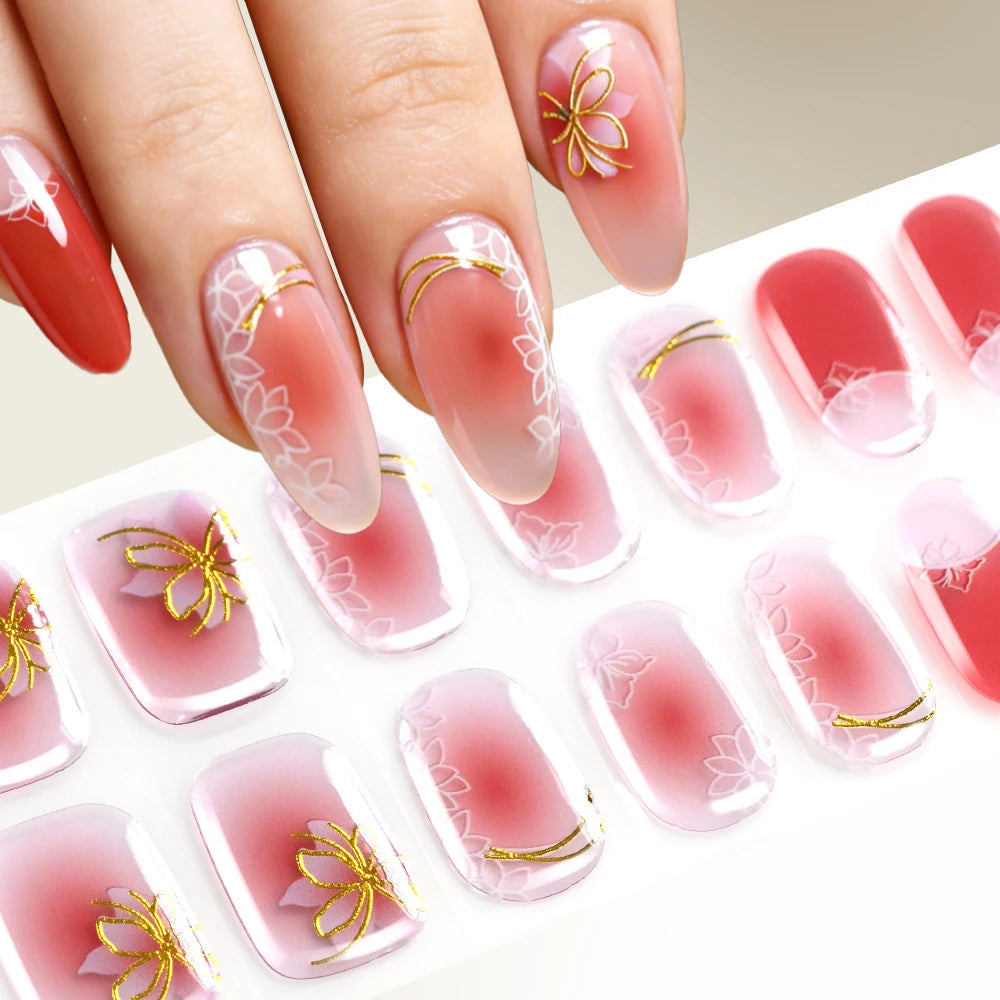 Stickers Gel 5D Dorés pour Ongles – Motifs Rose & Violet