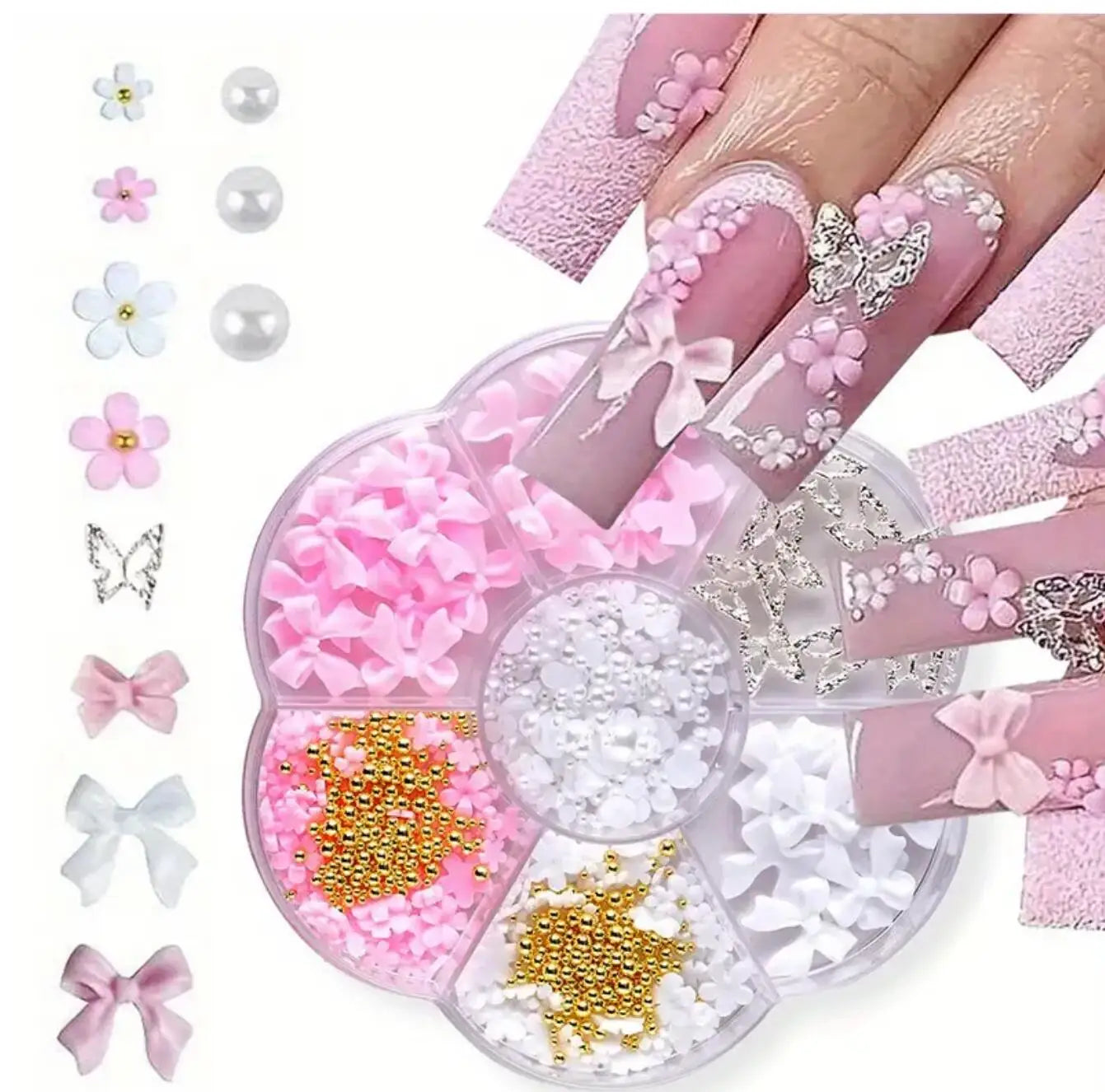 Kit Nail Art 3D – Fleurs, Nœuds & Perles