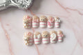 Faux Ongles Press-On Kawaii Ourson 3D – Carré Court, Blanc & Rose, Nœuds