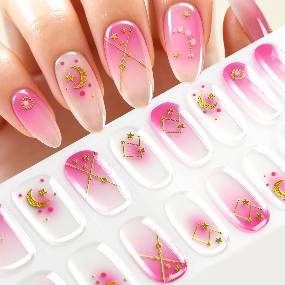 Stickers Gel 5D Dorés pour Ongles – Motifs Rose & Violet