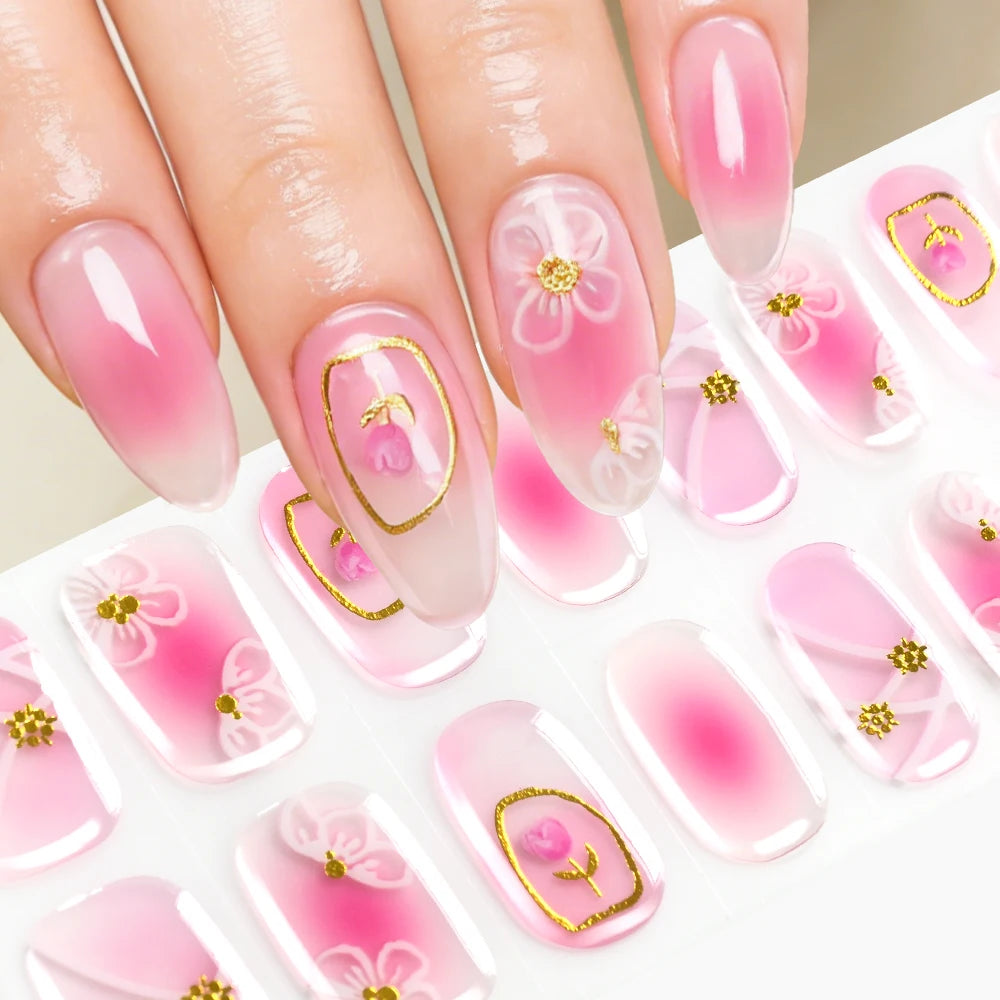 Stickers Gel 5D Dorés pour Ongles – Motifs Rose & Violet