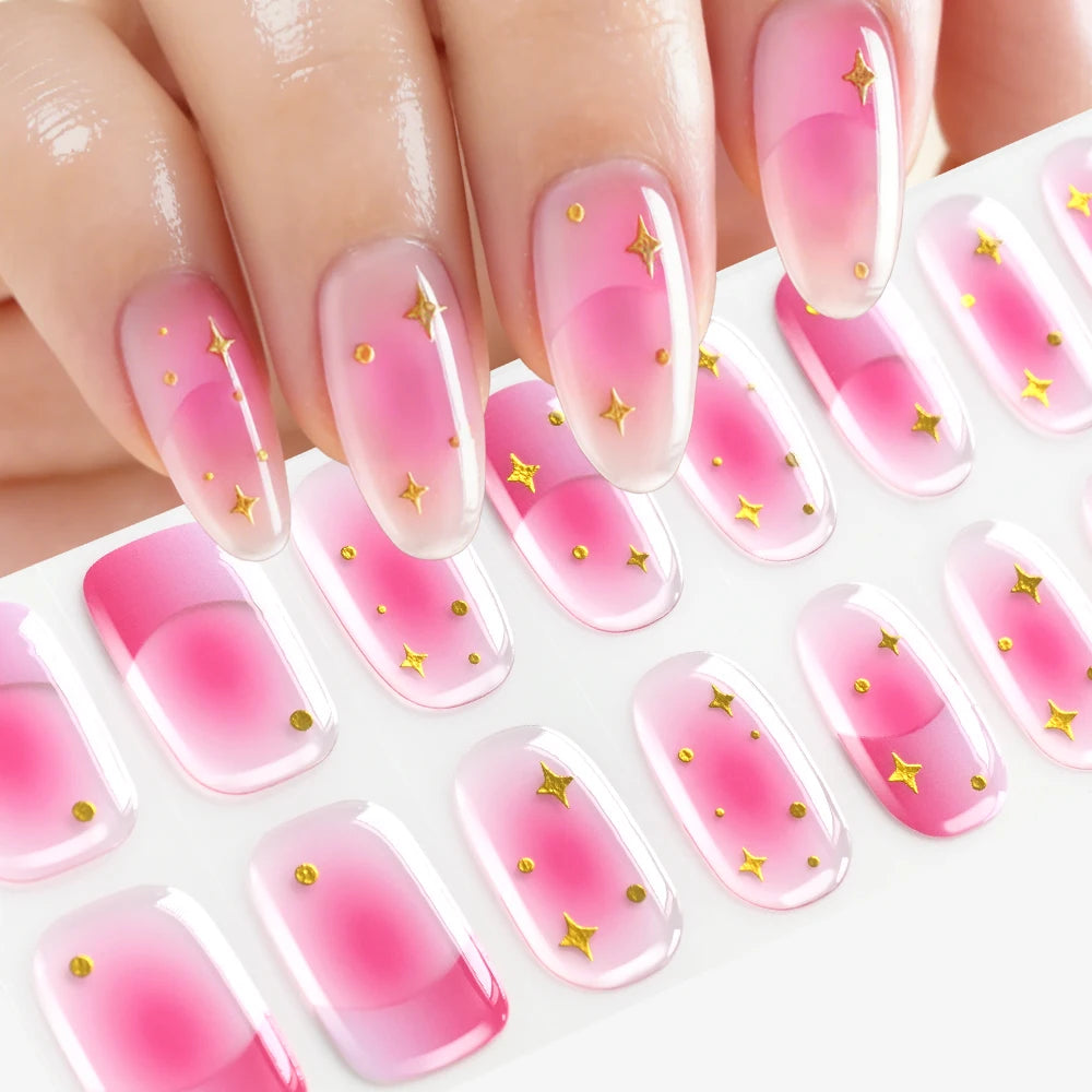 Stickers Gel 5D Dorés pour Ongles – Motifs Rose & Violet