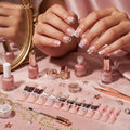 24 Faux Ongles Press-On Style French – Rayures, Pois, Nœuds et Étoiles Argentées
