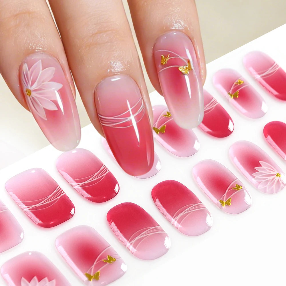 Stickers Gel 5D Dorés pour Ongles – Motifs Rose & Violet