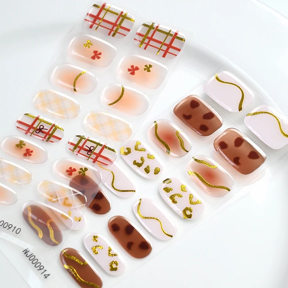 Stickers Gel 5D Dorés pour Ongles – Motifs Rose & Violet