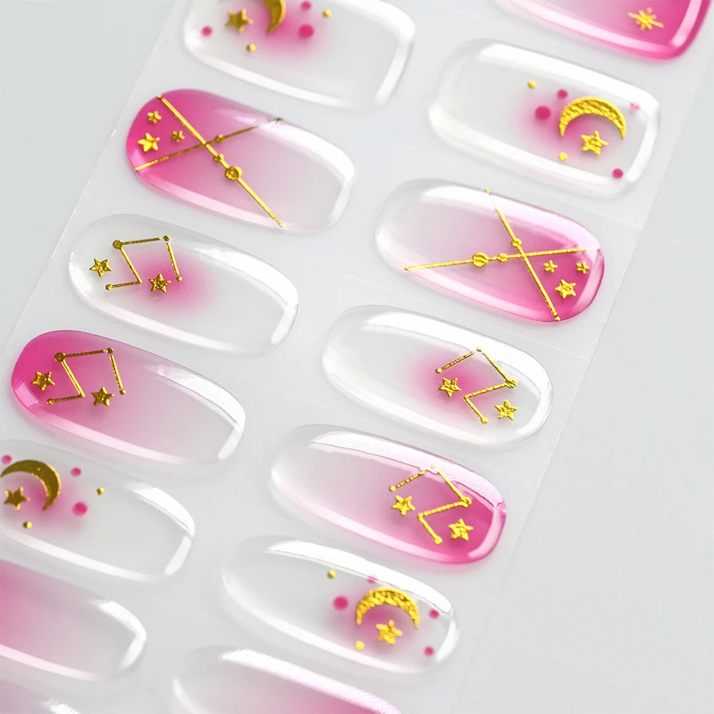 Stickers Gel 5D Dorés pour Ongles – Motifs Rose & Violet