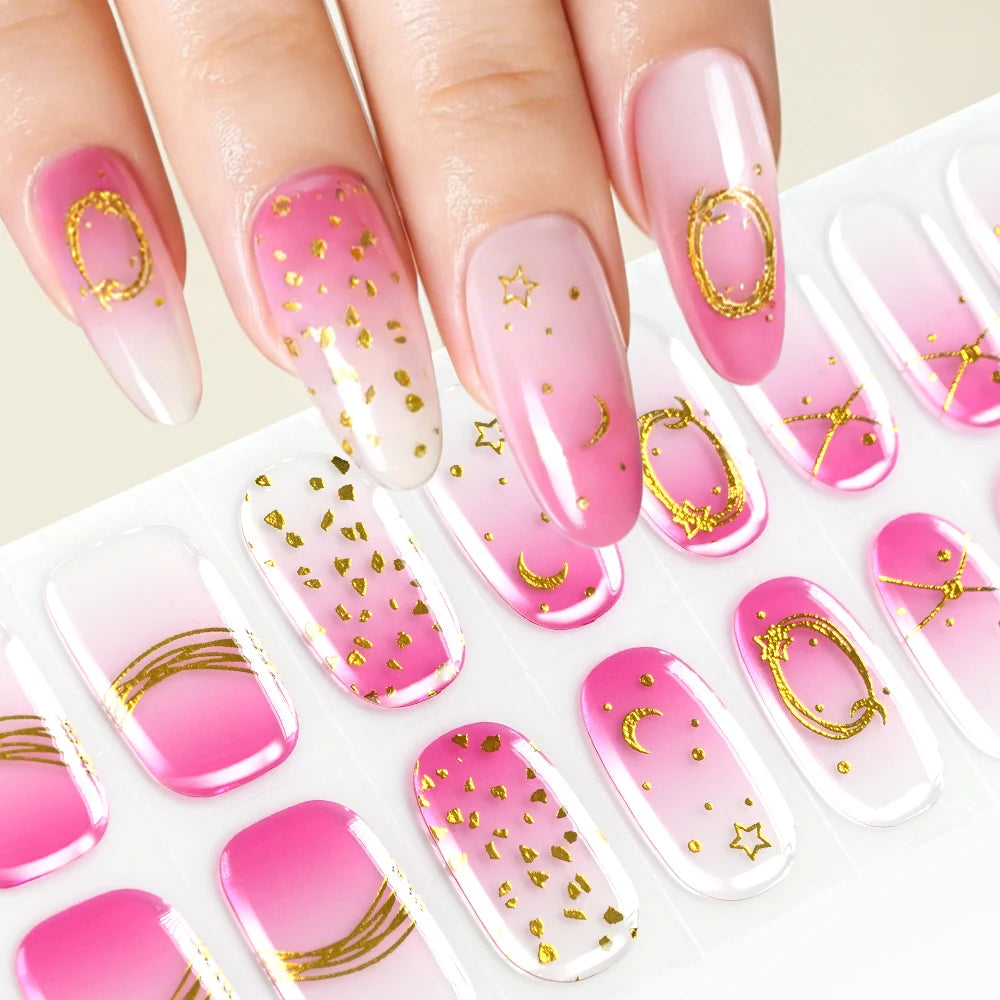 Stickers Gel 5D Dorés pour Ongles – Motifs Rose & Violet