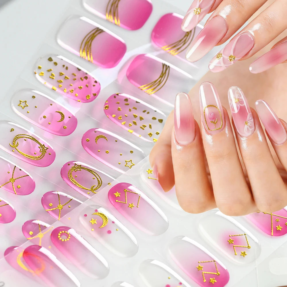 Stickers Gel 5D Dorés pour Ongles – Motifs Rose & Violet
