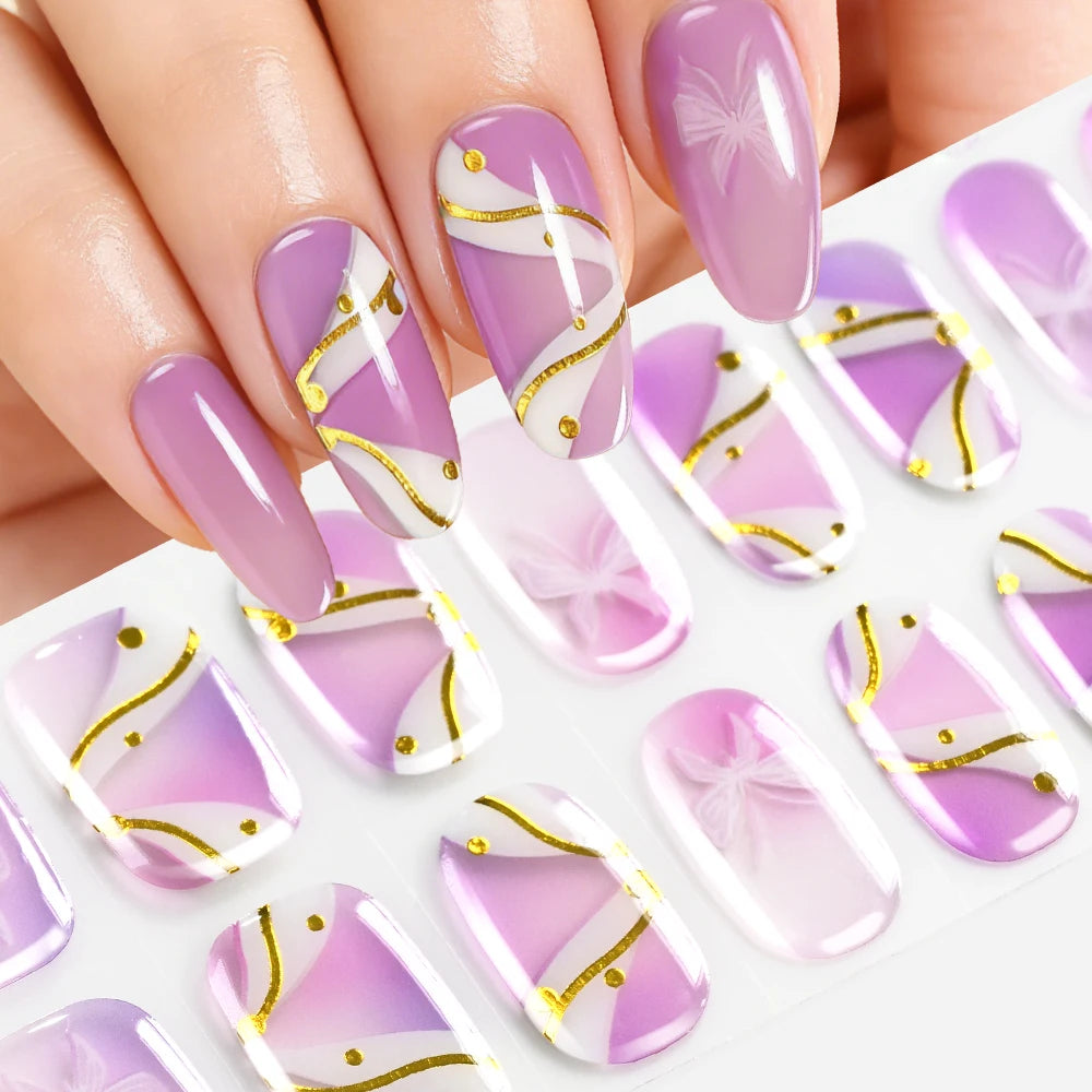 Stickers Gel 5D Dorés pour Ongles – Motifs Rose & Violet